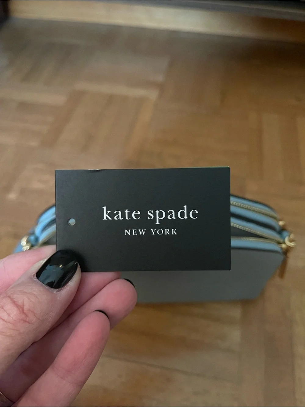 kate spade Light Blue Leather Dome Crossbody with Gold Chain Strap